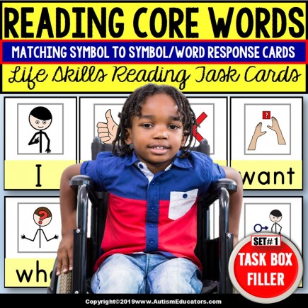 READING FUNCTIONAL CORE WORDS Task Cards TASK BOX FILLER Special Education SET 1